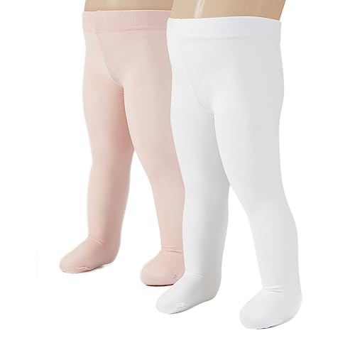 CALZITALY 2 Paar Baby Strumpfhose aus Mikrofaser | Weiß, Rosa | 3-24...