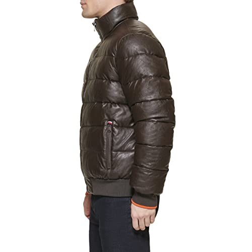 Tommy Hilfiger Mens Tommy Hilfiger Men's Midweight Quilted Faux Leather Bomber, Saddle, Medium3