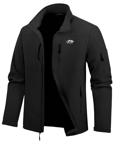 WULFUL Men's Lightweight Softshell Jacket Warm Fleece Lined Windbreaker Waterproof Soft Shell Outdoor