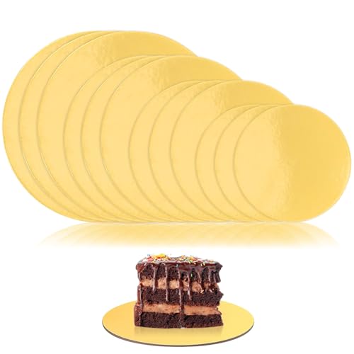 NEUSID 12 Stück Gold Cake Board, Tortenunterlage Rund 4 Größen 15/20/25/30 cm Cakeboard Wiederverwendbar Tortenplatten 3 mm Dick Tortenplatte Pappe für Transport Kuchen und Torten