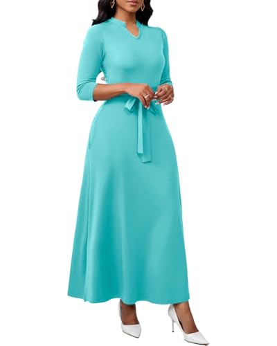 Image of BubFee Maxi Dresses for Women Semi Formal Long Dress 3 /4 Sleeve Casual A-line Church Dresses with Pockets