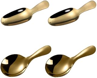 4 Pcs Tea Spoons Short Handle Spoons Stainless Steel Mini Teaspoon Ice Cream Scoop Tiny Spoon for Loose Tea Leaves Coffee Beans Candy Milk Powder