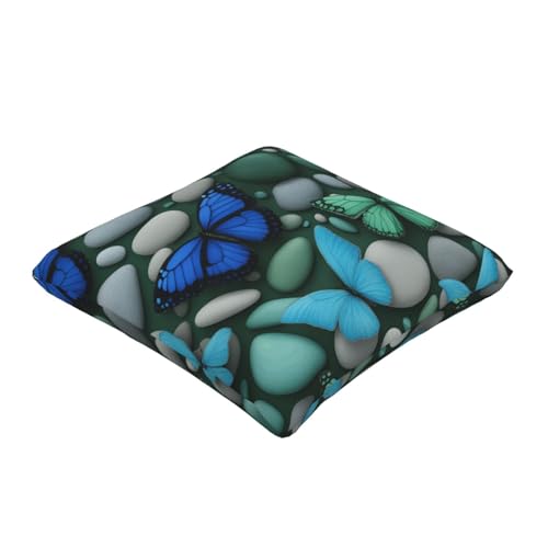 Housse de coussin papillon bleue pour canapé de salon