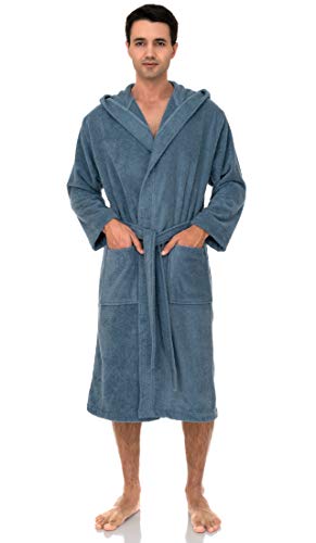 TowelSelections Men’s Robe, Turkish Cotton Hooded Terry Bathrobe Medium/Large Blue Shadow