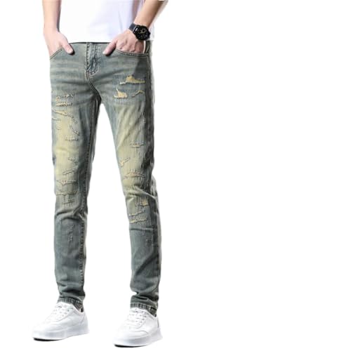 Men's Stretch Distressed Slim Skinny Casual Denim Pants Frayed Patchwork Vintage Ripped Jeans
