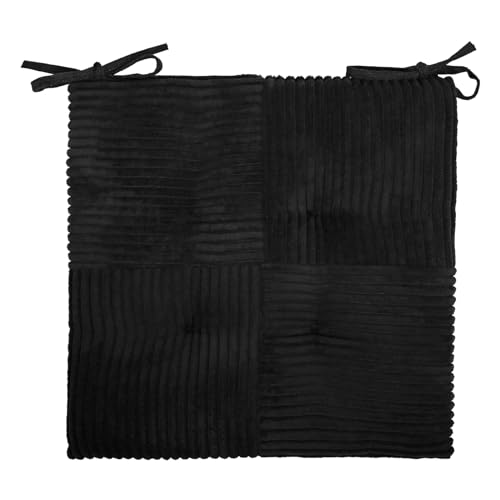 Zalvox Office Stacking Chair Cushion with Ties, Corduroy High Density Foam Non-Slip Kitchen Seat Cushion, Square 17" x 17" Indoor Dining Chair Pads, Black, 1 PCS