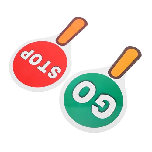 TOYANDONA 2 Piezas Señales de Tráfico de Mano Doble Cara Verde y Rojo Material Plástico Resistente Educativo para Seguridad Vial