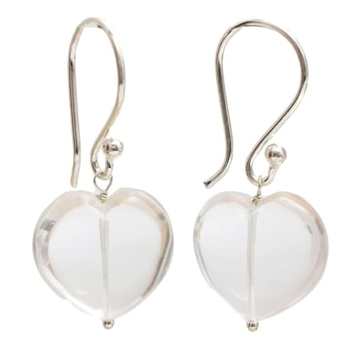 Gempires Natural Clear Quartz Heart Earrings April Birthstone Jewelry Crystal Earrings For Women (Clear Quartz)