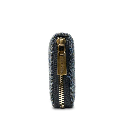 Image of Islander HarrisTweed & PU Leather women's long zip purse, Carry Cash & card, Scottish Style, Navy Herringbone