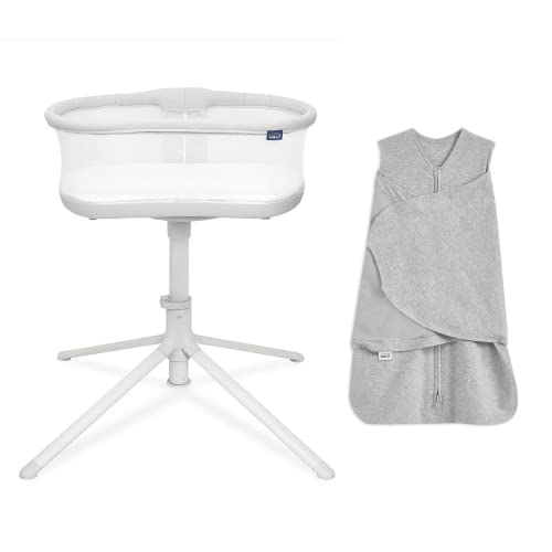 Image of HALO 3.0 BassiNest Swivel Sleeper and 100% Cotton Sleepsack Swaddle, Heather Grey, Small (Bundle)