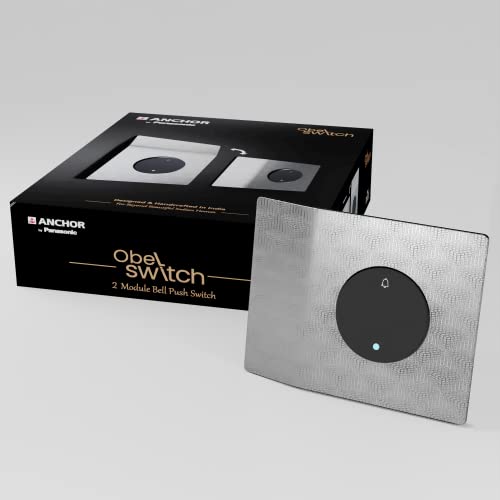 Image of Anchor by Panasonic Obel Bell Switch | 6A 2 Module Door Bell Push Switch with Indicator | (N.E.W.S Sterling Illusion, 8430), 1 Way, Silver and Black