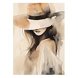 LMYCHENG Abstraktes Porträtgemälde Frau mit Hut, Leinwand-Poster und Wandkunst, Bild für Wohnzimmer, nordische moderne Wohnkultur, Kunstwerk, 65 x 90 cm, rahmenlos