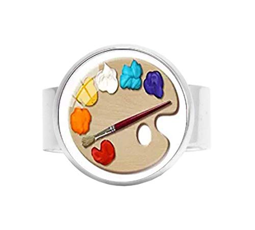 Preisvergleich Produktbild Verstellbarer Ring mit Farbpalette, Foto-Glas, Kunstbild, handgefertigter Schmuck, verstellbarer Ring