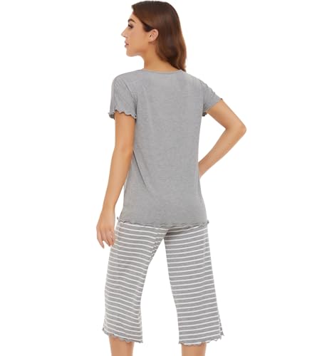 Image of NACHILA Women's Bamboo Viscose Pajama Sets Summer Cooling Short Sleeve Capri Soft Pjs Night Sweats Moisture Wicking Sleepwear