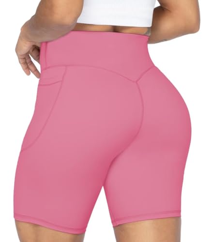Image of Sunzel No Front Seam Biker Shorts for Women with Pockets, Yoga Workout Gym Bike Shorts with Tummy Control