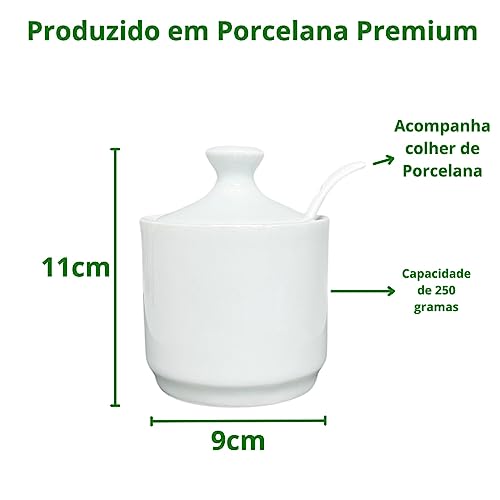 Saleiro Porcelana Branca Premium Brasília com Colher 250 Gramas