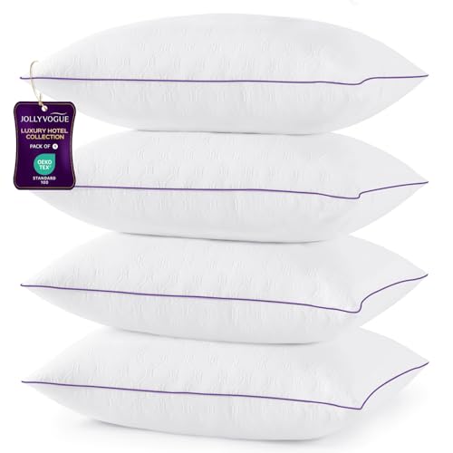 JOLLYVOGUE Pillows King Size Set of 4, Bed Pillow for Side, Back, and Stomach Sleepers, Down Alternative Filled Pillows, Luxury Hotel Quality and Machine Washable, 34" x 17", 4 Pack