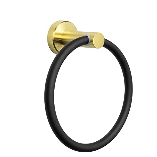 NearMoon Badetuchring, Badezimmer-Hardware-Zubehör - dicker Edelstahl-Handtuchhalter für Badezimmer, moderner, runder Handtuchhalter zur Wandmontage (schwarz und gold) Cover
