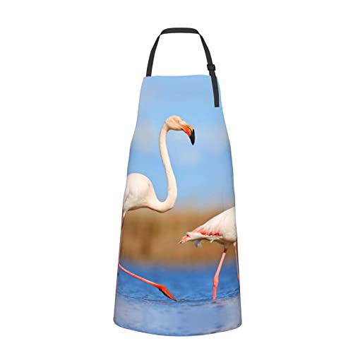 Vucemi Pink Flamingo In Water Printed Apron Waterproof Adjustable Bib Apron Cooking With Pocket Durable Aprons For Kitchen Gardening #TOP1
