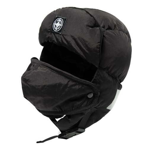 TOP-EX - TOP-EX Winter Waterproof Trapper Hat for Men Women with Ear Flaps & Fleece Lined Mask Warm Trooper Hats Reflective Strips, Midnight Black, Medium-Large