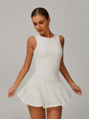 ABOCIW Womens Lace Tennis Dress Built in Shorts High Neck Sleeveless Golf Athletic Summer Mini Dress3