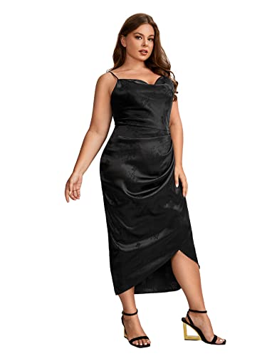 Image of Floerns Women's Plus Size Satin Spaghetti Strap Cowl Neck Wrap Party Cami Dress