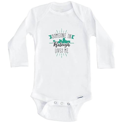 Someone in Raleigh Loves Me Raleigh NC Skyline One Piece Baby Bodysuit (Long Sleeve)