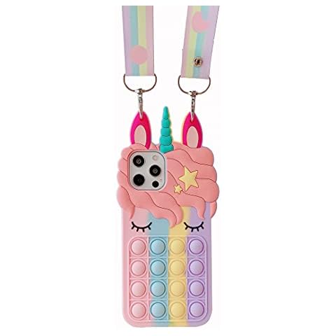 Unicorn Case for iPhone 7 / iPhone 8 / iPhone SE 2020, HengJun Silicone Bubble Push Case with Lanyard Protective Soft Cover for iPhone 7/iPhone 8 / iPhone SE 2020 - Rainbow Cover