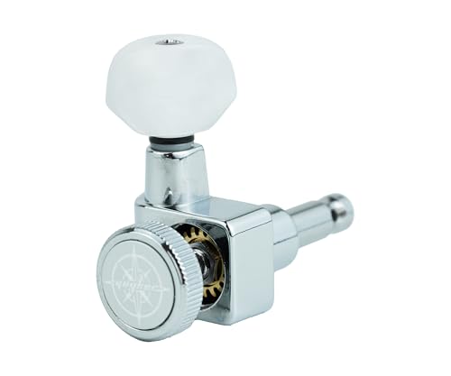 Image of Guyker 6 In-line Guitar Locking Tuners - 1:18 Lock String Tuning Key Pegs Machine Heads for Folk Classical Acoustic Electric Guitar - Pearl Buttons, Chrome
