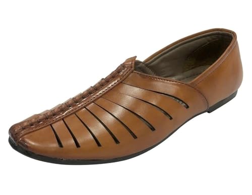 Mens Punjabi Jutti Style Tan Sherwani Shoes Loafers jalsa Jutti Men Groom Breathable Shoes