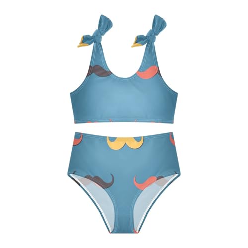 KLL Art Decor Mustache Pattern Retro Happy Fathers Day Girls' 2 Pieces Bikini Set Scoop Neck Swimsuits Swimwear Adjustable3