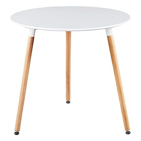 GreenForest Dining Table White Modern Round Table With Wood Legs For Kitchen Living Room Leisure Pedestal Table White Cover