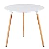GreenForest Dining Table White Modern Round Table with Wood Legs for Kitchen Living Room Leisure Coffee Table