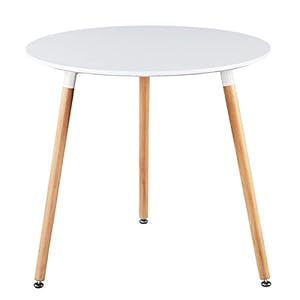 GreenForest Dining Table White Modern Round Table with Wood Legs for Kitchen Living Room Leisure Coffee Table
