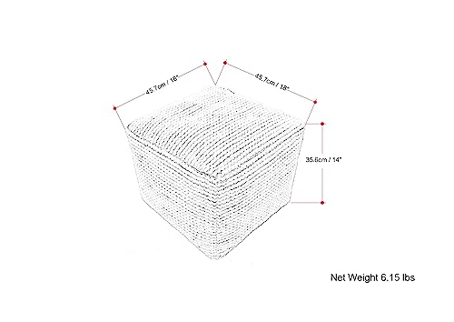 SIMPLIHOME Eastmont Square Pouf - 18 inch Wide Handwoven PET Polyester Ottoman in Cream, Boho Indoor/Outdoor Footstool or Extra Seating for Living Room, Bedroom, or Patio, Assembled