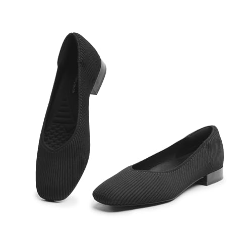 Women's Flats with Arch Support, Square Toe Ballet Flats, Comfortable Slip On Knit Dress Shoe, Anti-Loose Shoe Band Included 6-11