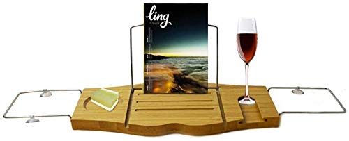 Bathtub Rack Bamboo Bath Caddy Tray Adjustable Bath Caddy Bathtub Rack Organizer Bath Table For Book, Tablet, Kindle Bathroom Trays (Color : Brown, Size : 45cm x 20cm) Bathroom bathtub accessories, sh