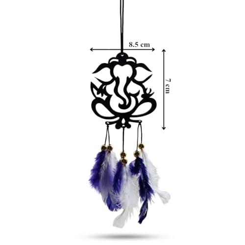 Image of Acrylic Dream Catcher Car Hanging Ornament with Purple and White Feathers - Rear View Mirror Decor for Cars, Spiritual Wall Hanging Decoration for Home, Office and Gift Use (GANESH-001)
