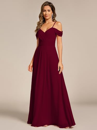 Ever-Pretty Women's V Neck Pleated Sleeveless Chiffon Floor Length A Line Bridesmaid Dresses 023543