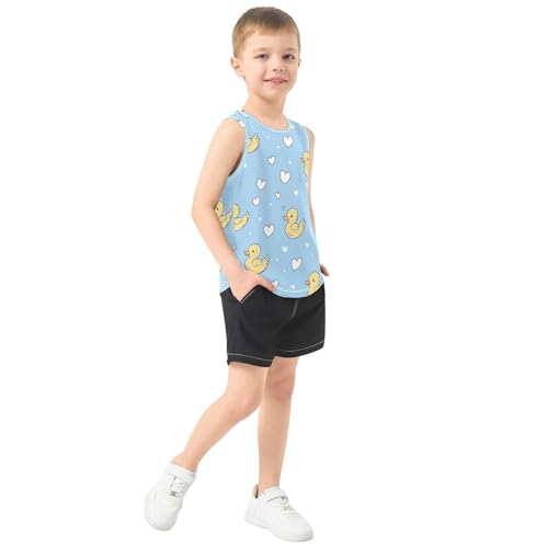 Bolaz Boys Athletic Quick Dry Tank Top Sleeveless Workout T Shirts Age 11-15,Duck on Blue4