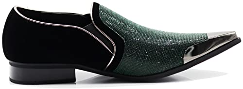 Image of Enzo Romeo Crisiano Men Rhinestone Chrome Toe Suede Pointy Dress Loafer Slip On Shoes