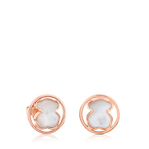 TOUS Pendientes con Baño de Oro 18Kt sobre Plata para Mujer con Motivo Oso en Nacar, Fino y Elegante, Colección Camille
