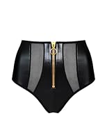 LOVE YOU SEXY Damen Kunstleder und Netz Höhe Taille Unterhosen mit Reißverschluss, Schwarz Unterhose, Groß