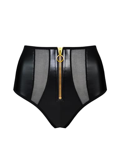 LOVE YOU SEXY Damen Kunstleder und Netz Höhe Taille Unterhosen mit Reißverschluss, Schwarz Unterhose, Groß