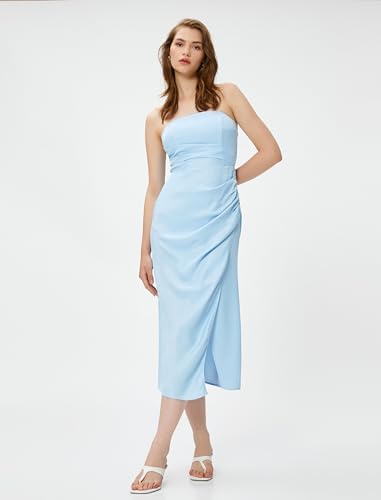 Koton Kadın Melis Ağazat X Koton - Drapeli Yırtmaçlı Straplez Midi Elbise, 42 - Görsel 2