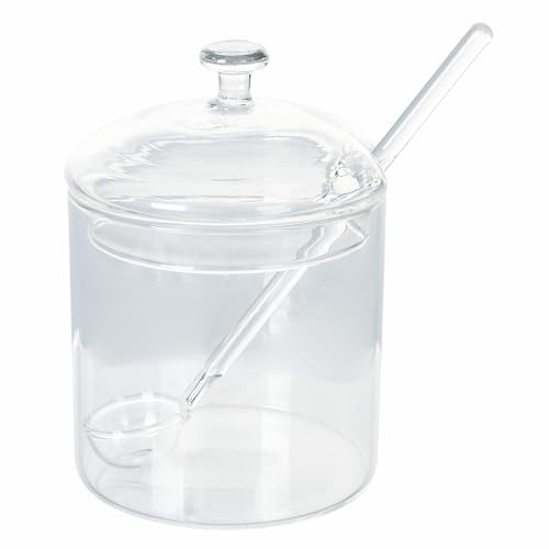 Azucarero transparente de vidrio de borosilicato de 300 ml con tapa y cucharilla, Good Morning