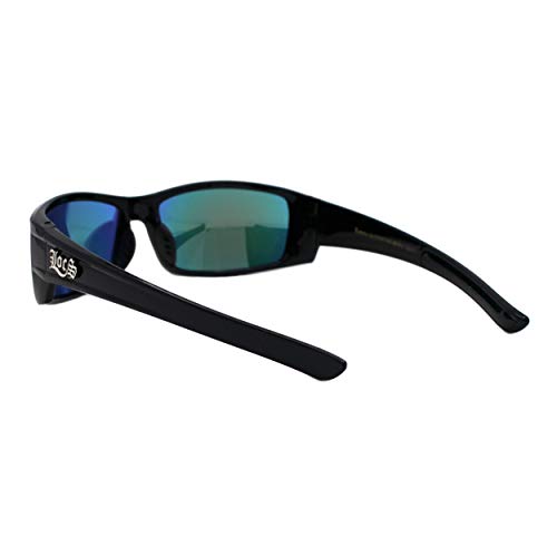 Locs Sunglasses Mens Black Wrap Rectangular Shades Mirror Lens UV 4003
