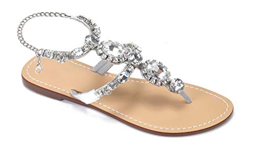ZhuLinFeng Women'S Rhinestone Gladiator Sandals Flat Wedding Sandals Gem Pearl Sparkling Bridal Bridesmaid Sandals Blue Bohemian Sandals4