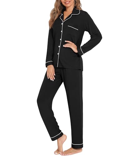 Image of Women's Pajama Sets Long Sleeve Sleepwear Button Up Shirt With Pajama Pants Soft Pjs Lounge Sets