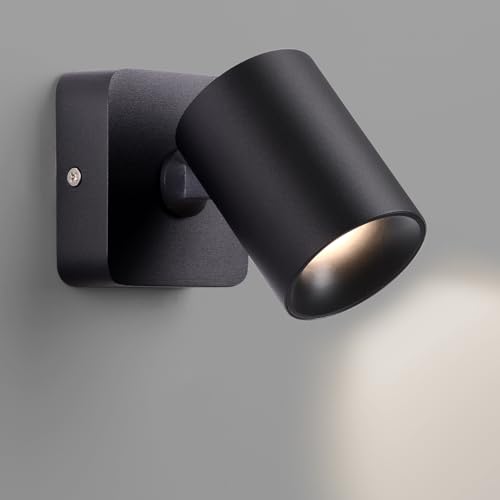AWEKLIY LED Aplique Pared Interior, Orientable, Máx. 5W, Aplique Pared Dormitorio, Lámpara Pared Dormitorio, Aplique, Lámpara de Pared, Focos Pared Interior, 350° Lámpara de Cabecera Giratoria, Negro
